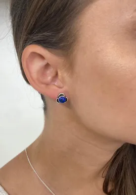 Solid Silver Lapis Lazuli Stud Earrings with Triple Curve Frame