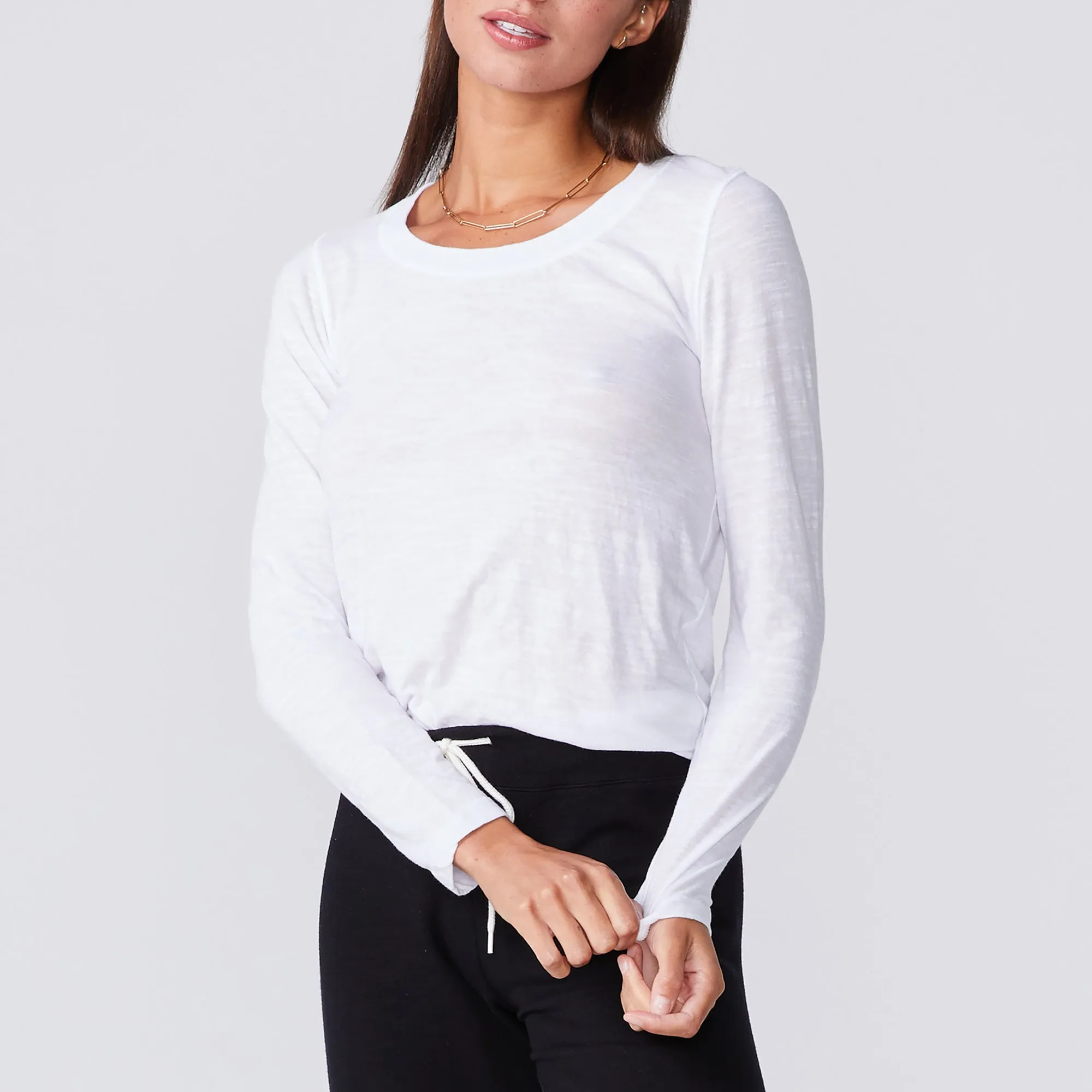 Textured Tri-Blend Fitted Long Sleeve Crew