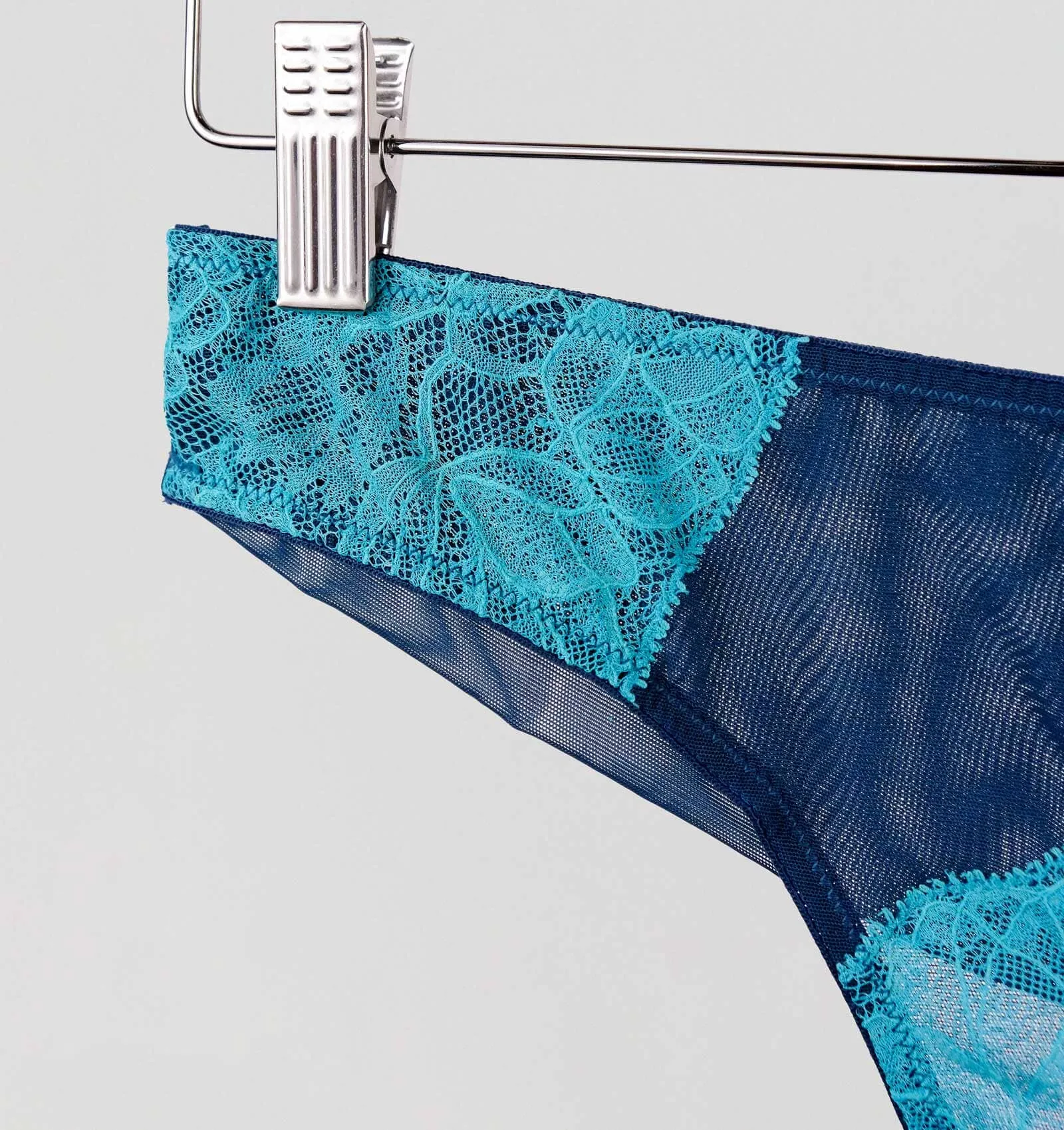 Turquoise lace & navy mesh tanga