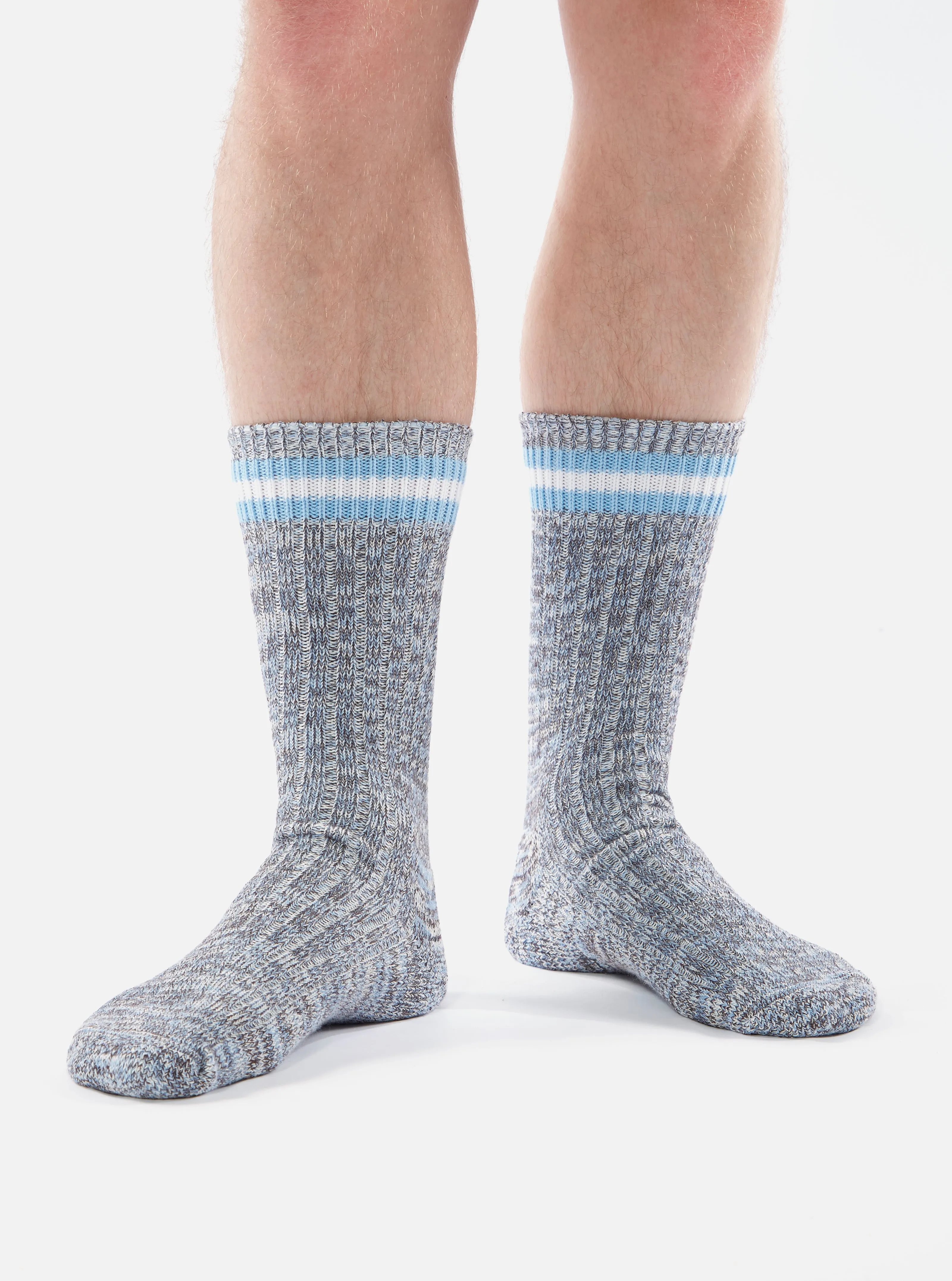 Universal Works Everyday Stripe Sock in Cornish Blue Cotton