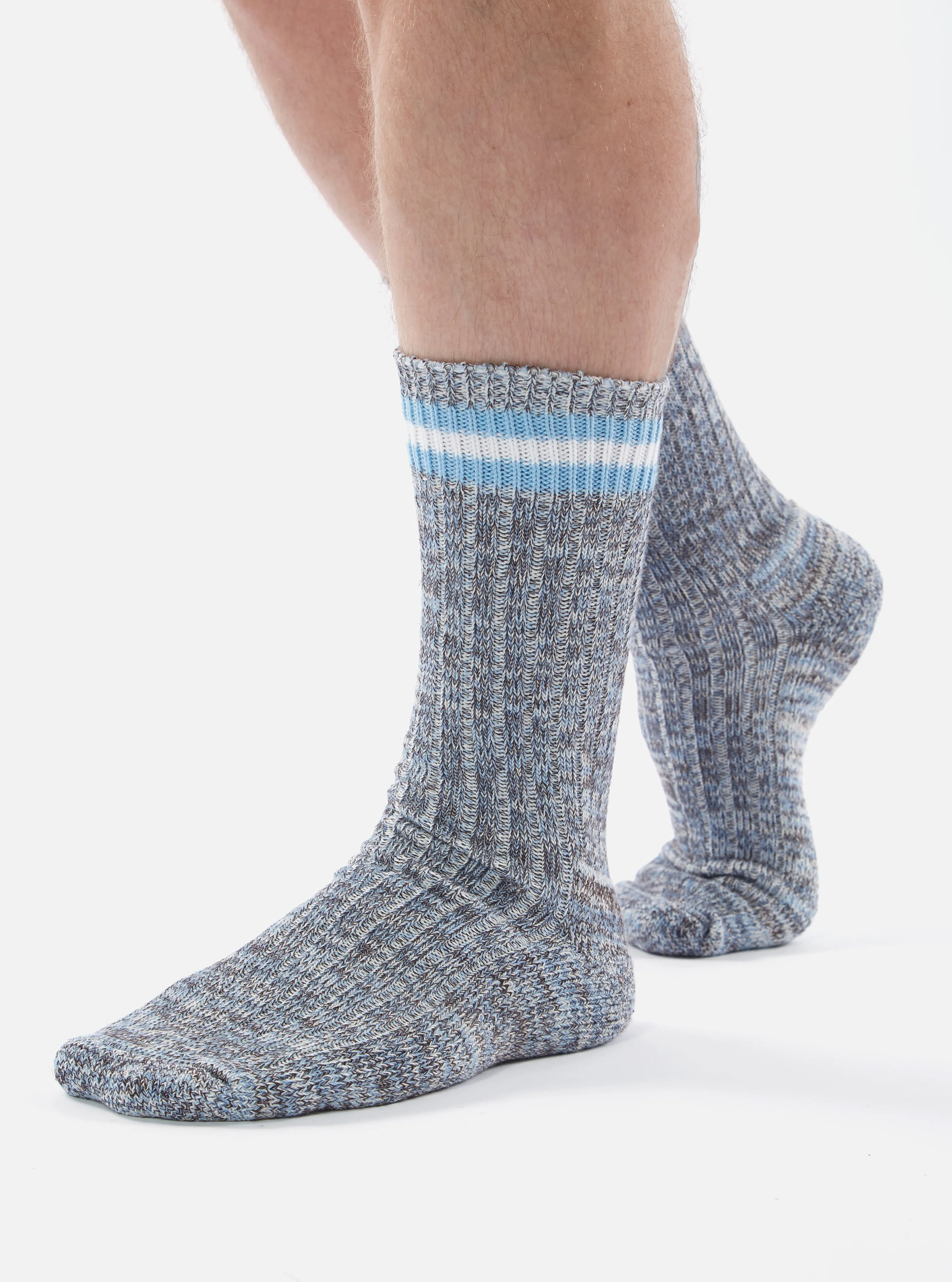 Universal Works Everyday Stripe Sock in Cornish Blue Cotton