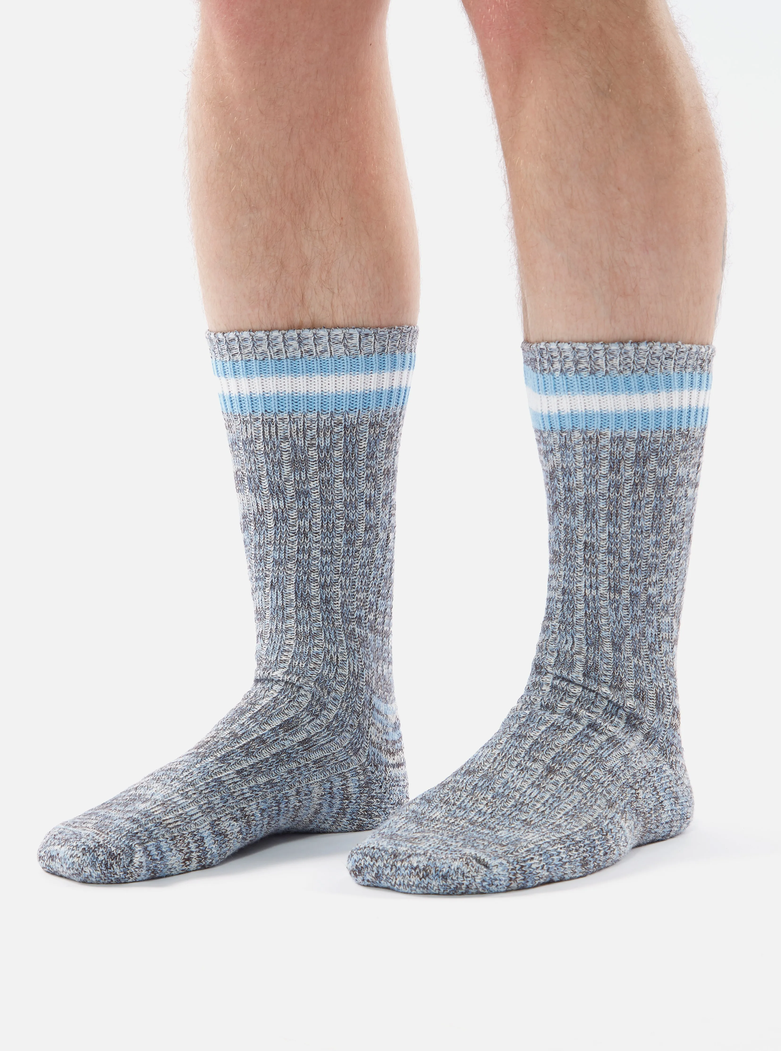 Universal Works Everyday Stripe Sock in Cornish Blue Cotton
