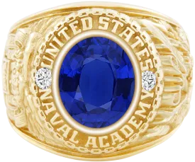 USNA Class Ring Mod™ with Blue Sapphire Centerpiece and Diamond Dividers