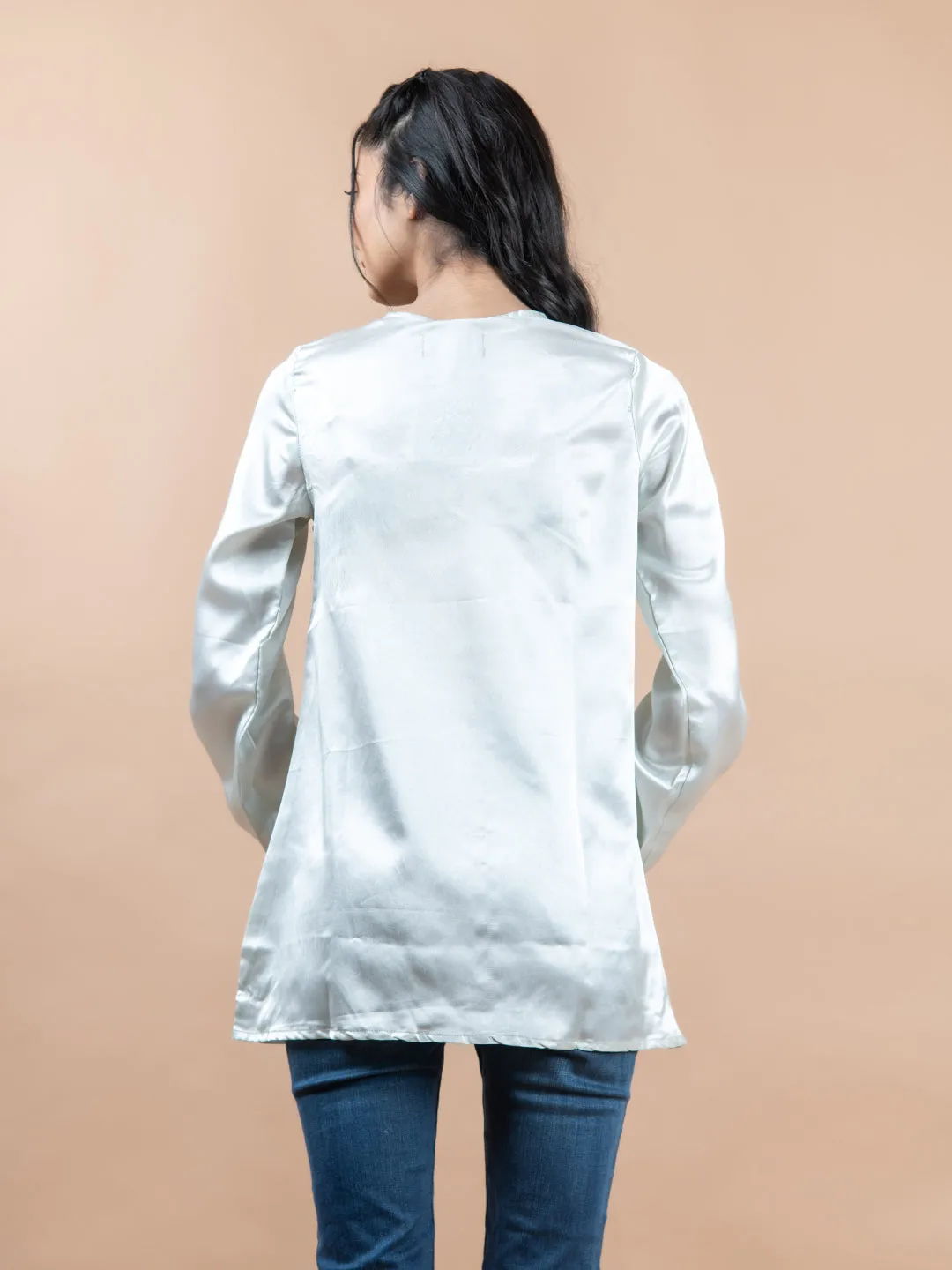 White Satin Full Sleeves Top