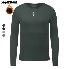 YKYW Men's Cycling Long Sleeve Base Layers Clothing Winter Thermal Fleece Bicycle Undershirt Bike Base Underwear Gray Green