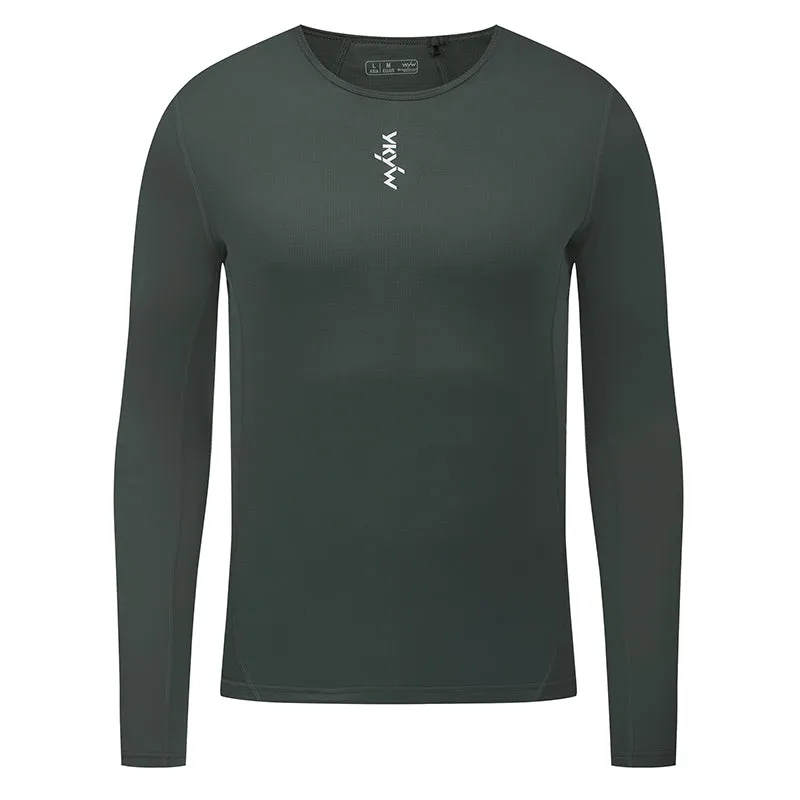 YKYW Men's Cycling Long Sleeve Base Layers Clothing Winter Thermal Fleece Bicycle Undershirt Bike Base Underwear Gray Green